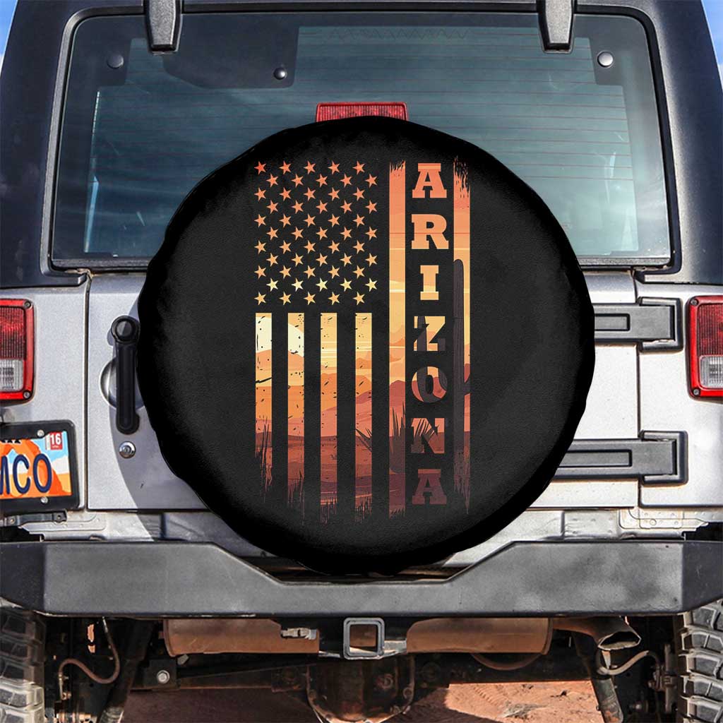 Patriotic Arizona Flag Sunset Graphic Spare Tire Cover American Flag Southwest Desert Saguaro Cactus State Pride Souvenir