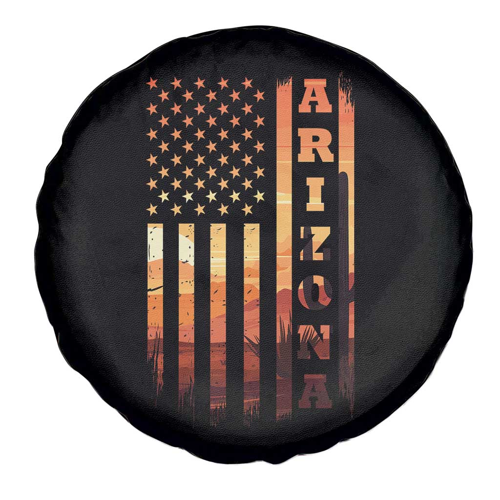 Patriotic Arizona Flag Sunset Graphic Spare Tire Cover American Flag Southwest Desert Saguaro Cactus State Pride Souvenir