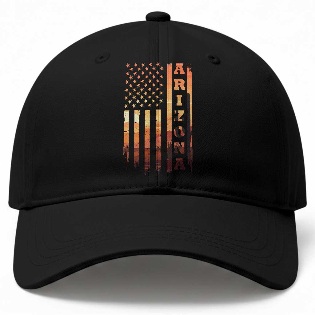 Patriotic Arizona Flag Sunset Graphic Baseball Cap American Flag Southwest Desert Saguaro Cactus State Pride Souvenir