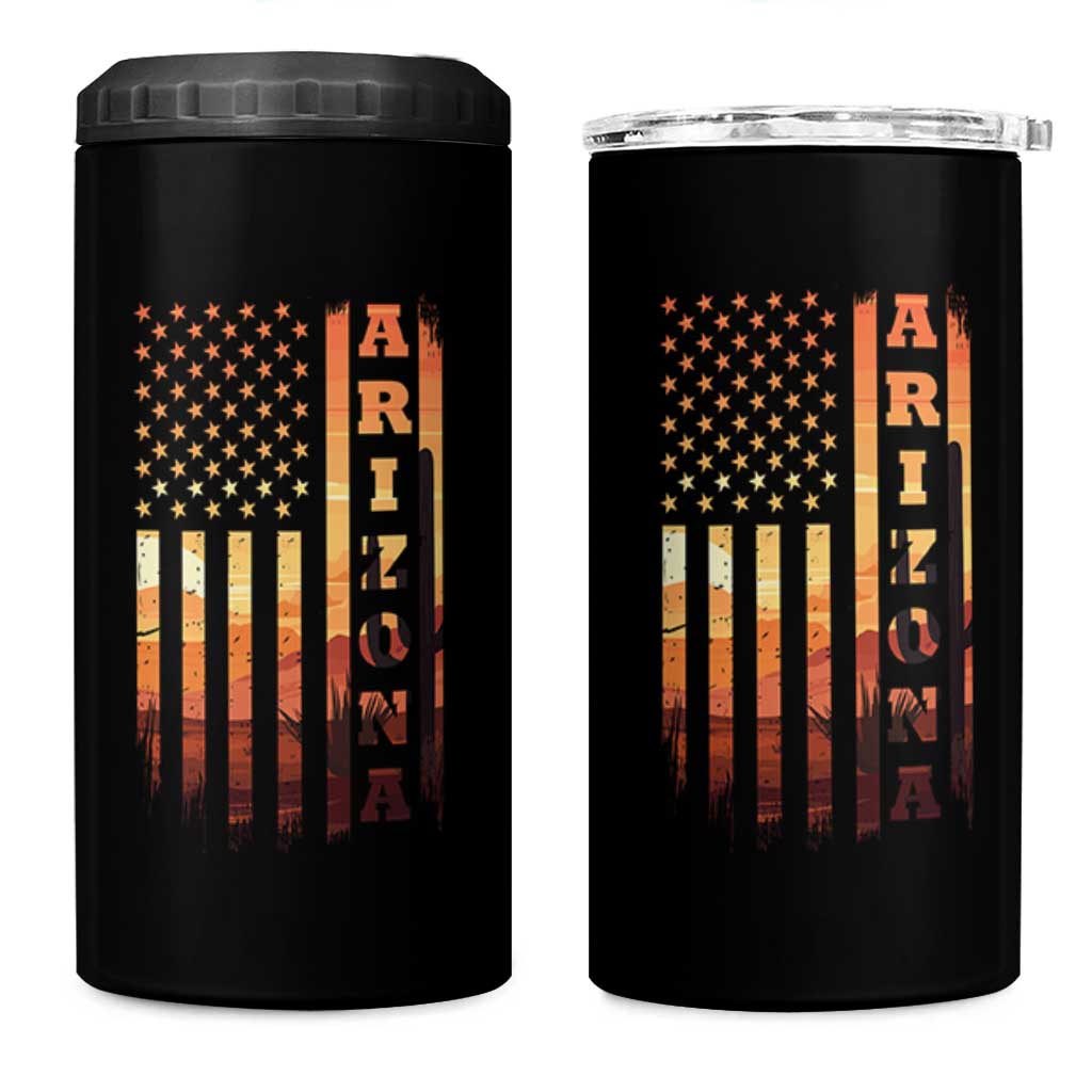 Patriotic Arizona Flag Sunset Graphic 4 in 1 Can Cooler Tumbler American Flag Southwest Desert Saguaro Cactus State Pride Souvenir