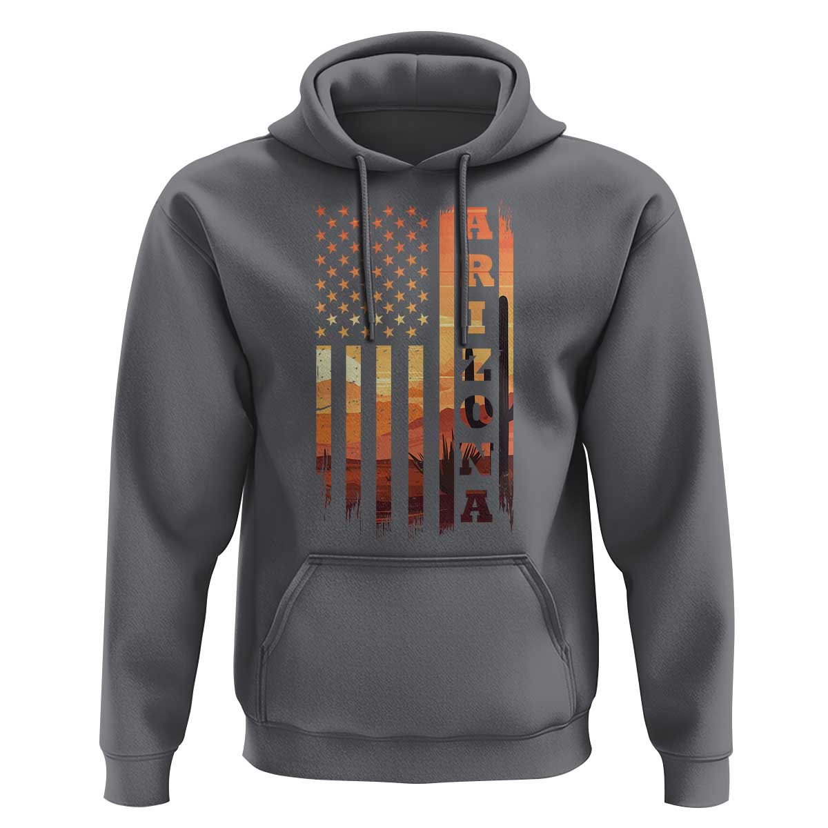 Patriotic Arizona Flag Sunset Graphic Hoodie American Flag Southwest Desert Saguaro Cactus State Pride Souvenir