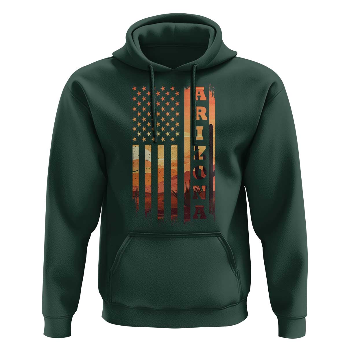 Patriotic Arizona Flag Sunset Graphic Hoodie American Flag Southwest Desert Saguaro Cactus State Pride Souvenir