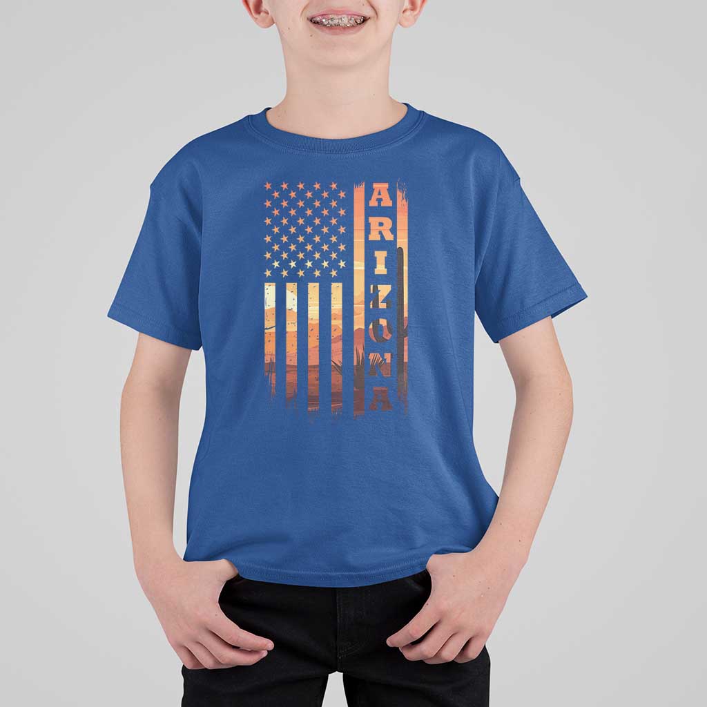 Patriotic Arizona Flag Sunset Graphic T Shirt For Kid American Flag Southwest Desert Saguaro Cactus State Pride Souvenir