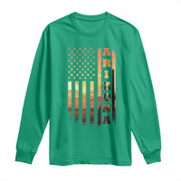 Patriotic Arizona Flag Sunset Graphic Long Sleeve Shirt American Flag Southwest Desert Saguaro Cactus State Pride Souvenir