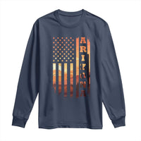 Patriotic Arizona Flag Sunset Graphic Long Sleeve Shirt American Flag Southwest Desert Saguaro Cactus State Pride Souvenir