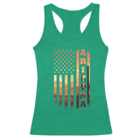 Patriotic Arizona Flag Sunset Graphic Racerback Tank Top American Flag Southwest Desert Saguaro Cactus State Pride Souvenir