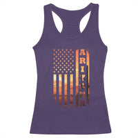 Patriotic Arizona Flag Sunset Graphic Racerback Tank Top American Flag Southwest Desert Saguaro Cactus State Pride Souvenir