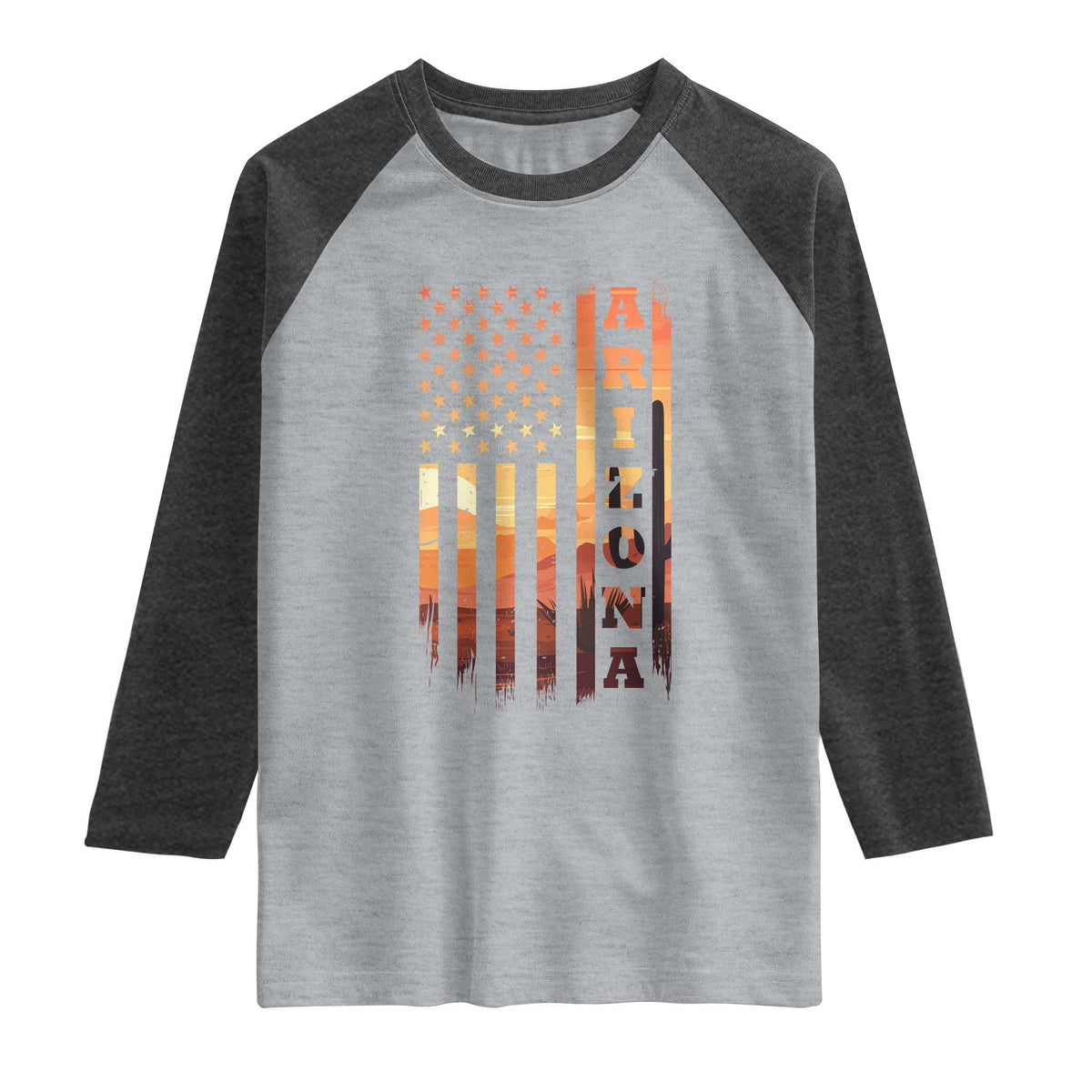 Patriotic Arizona Flag Sunset Graphic Raglan Shirt American Flag Southwest Desert Saguaro Cactus State Pride Souvenir