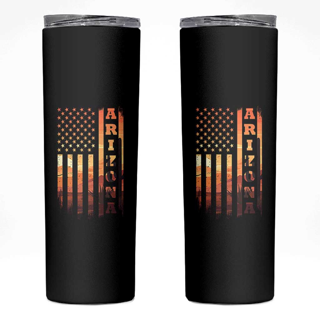 Patriotic Arizona Flag Sunset Graphic Skinny Tumbler American Flag Southwest Desert Saguaro Cactus State Pride Souvenir