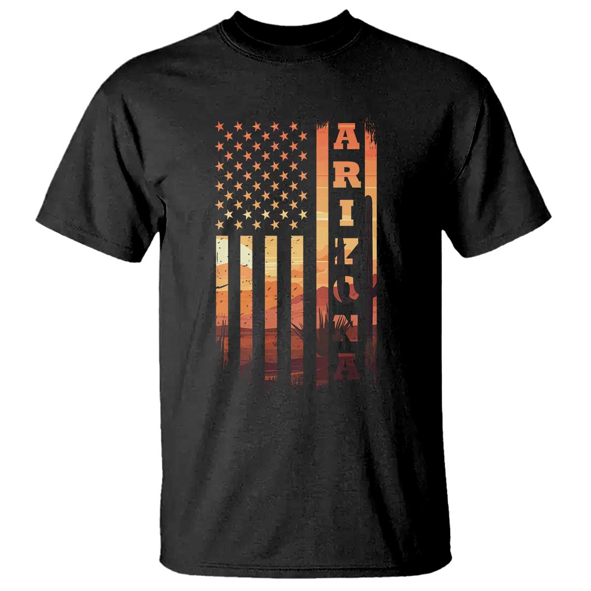 Patriotic Arizona Flag Sunset Graphic T Shirt American Flag Southwest Desert Saguaro Cactus State Pride Souvenir
