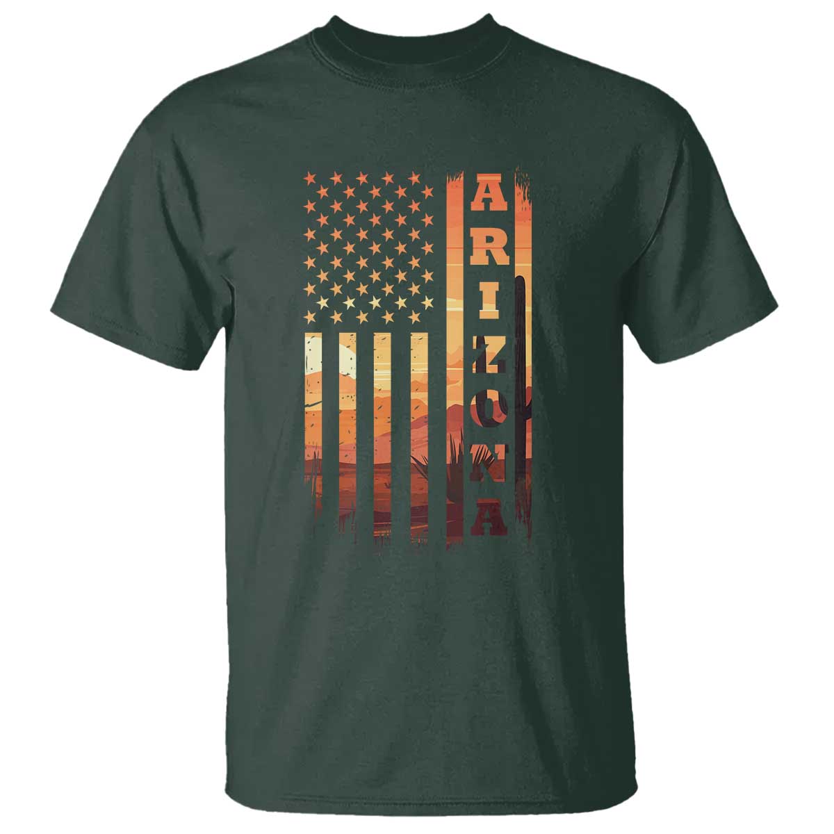 Patriotic Arizona Flag Sunset Graphic T Shirt American Flag Southwest Desert Saguaro Cactus State Pride Souvenir