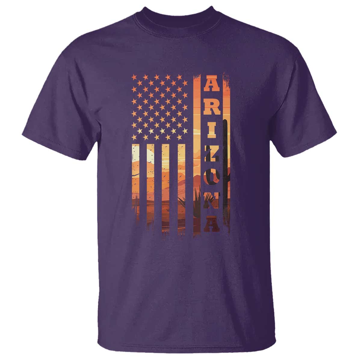 Patriotic Arizona Flag Sunset Graphic T Shirt American Flag Southwest Desert Saguaro Cactus State Pride Souvenir