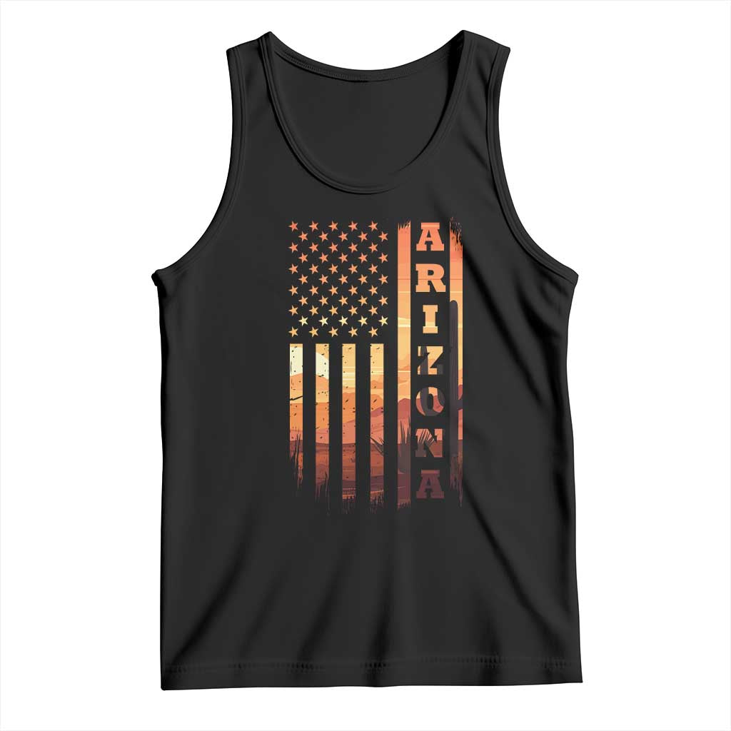 Patriotic Arizona Flag Sunset Graphic Tank Top American Flag Southwest Desert Saguaro Cactus State Pride Souvenir