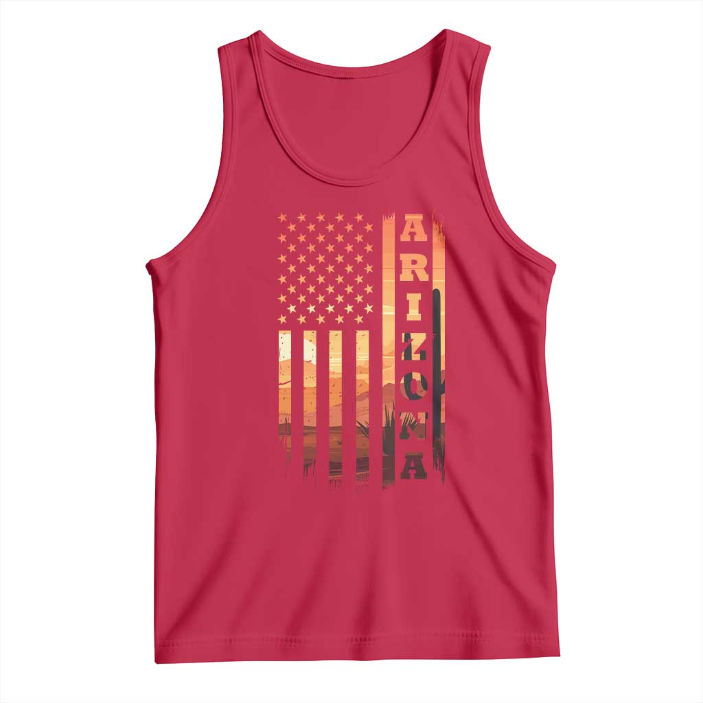 Patriotic Arizona Flag Sunset Graphic Tank Top American Flag Southwest Desert Saguaro Cactus State Pride Souvenir