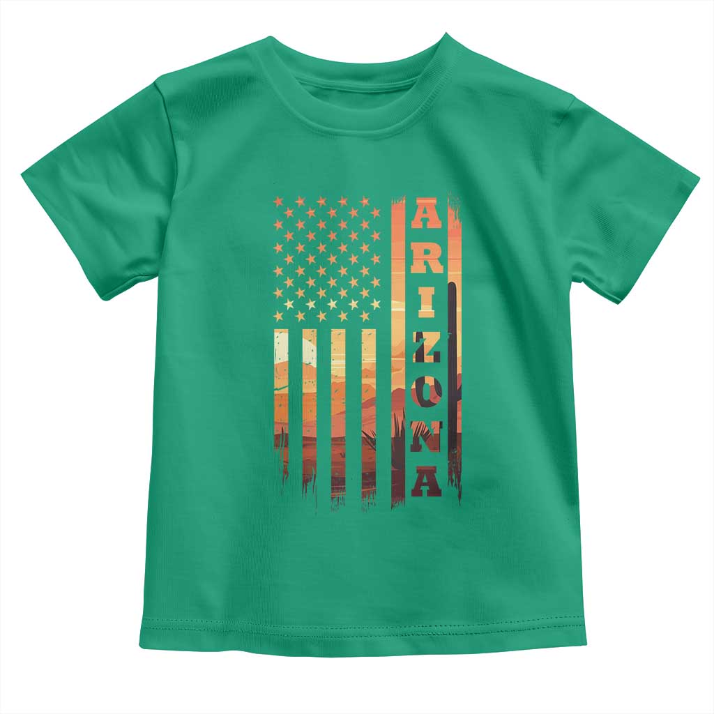 Patriotic Arizona Flag Sunset Graphic Toddler T Shirt American Flag Southwest Desert Saguaro Cactus State Pride Souvenir