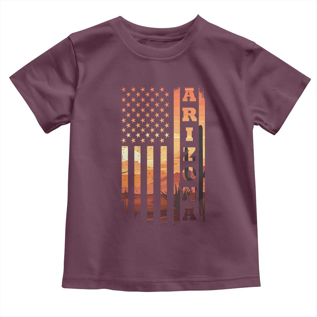 Patriotic Arizona Flag Sunset Graphic Toddler T Shirt American Flag Southwest Desert Saguaro Cactus State Pride Souvenir