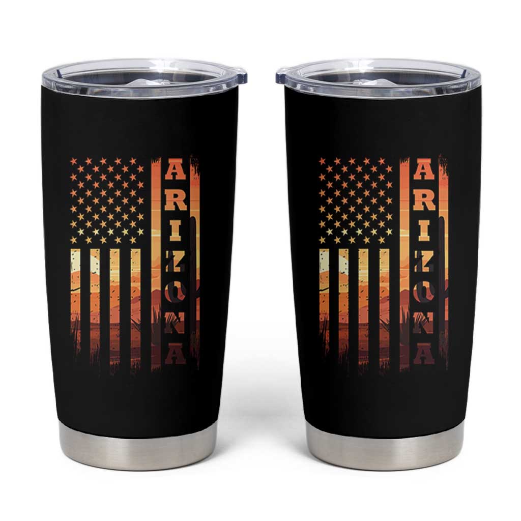 Patriotic Arizona Flag Sunset Graphic Tumbler Cup American Flag Southwest Desert Saguaro Cactus State Pride Souvenir
