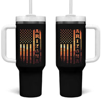 Patriotic Arizona Flag Sunset Graphic Tumbler With Handle American Flag Southwest Desert Saguaro Cactus State Pride Souvenir