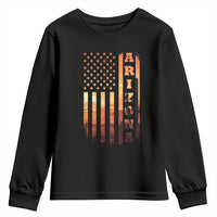Patriotic Arizona Flag Sunset Graphic Youth Sweatshirt American Flag Southwest Desert Saguaro Cactus State Pride Souvenir
