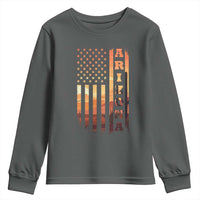 Patriotic Arizona Flag Sunset Graphic Youth Sweatshirt American Flag Southwest Desert Saguaro Cactus State Pride Souvenir