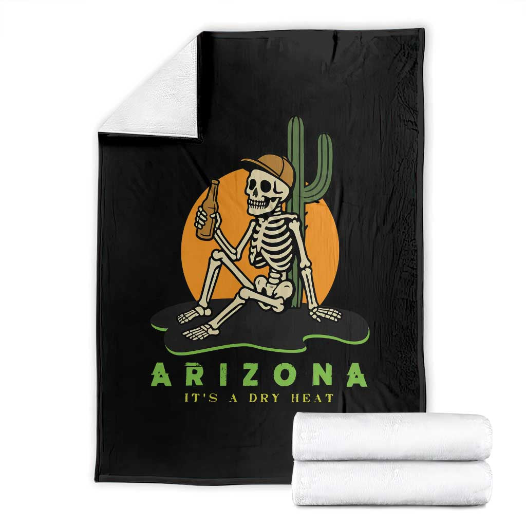Funny Arizona Its A Dry Heat Skeleton Graphic Throw Blanket Vintage Desert Drinking Beer Saguaro Cactus Souvenir