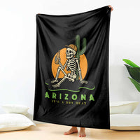 Funny Arizona Its A Dry Heat Skeleton Graphic Throw Blanket Vintage Desert Drinking Beer Saguaro Cactus Souvenir