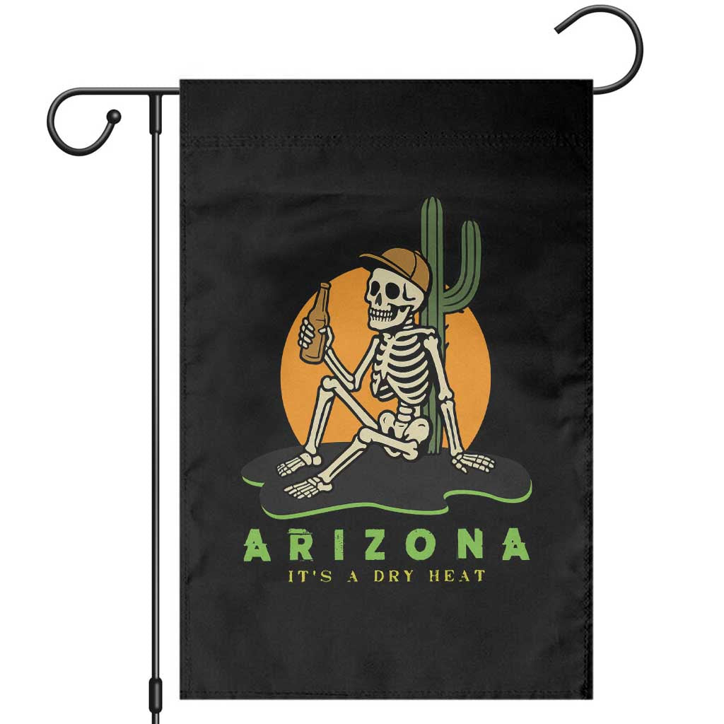 Funny Arizona Its A Dry Heat Skeleton Graphic Garden Flag Vintage Desert Drinking Beer Saguaro Cactus Souvenir