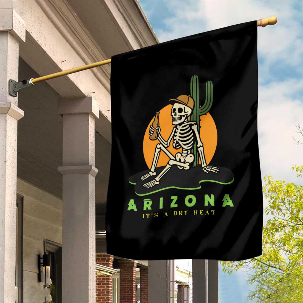 Funny Arizona Its A Dry Heat Skeleton Graphic Garden Flag Vintage Desert Drinking Beer Saguaro Cactus Souvenir