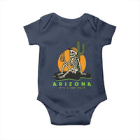 Funny Arizona Its A Dry Heat Skeleton Graphic Baby Onesie Vintage Desert Drinking Beer Saguaro Cactus Souvenir