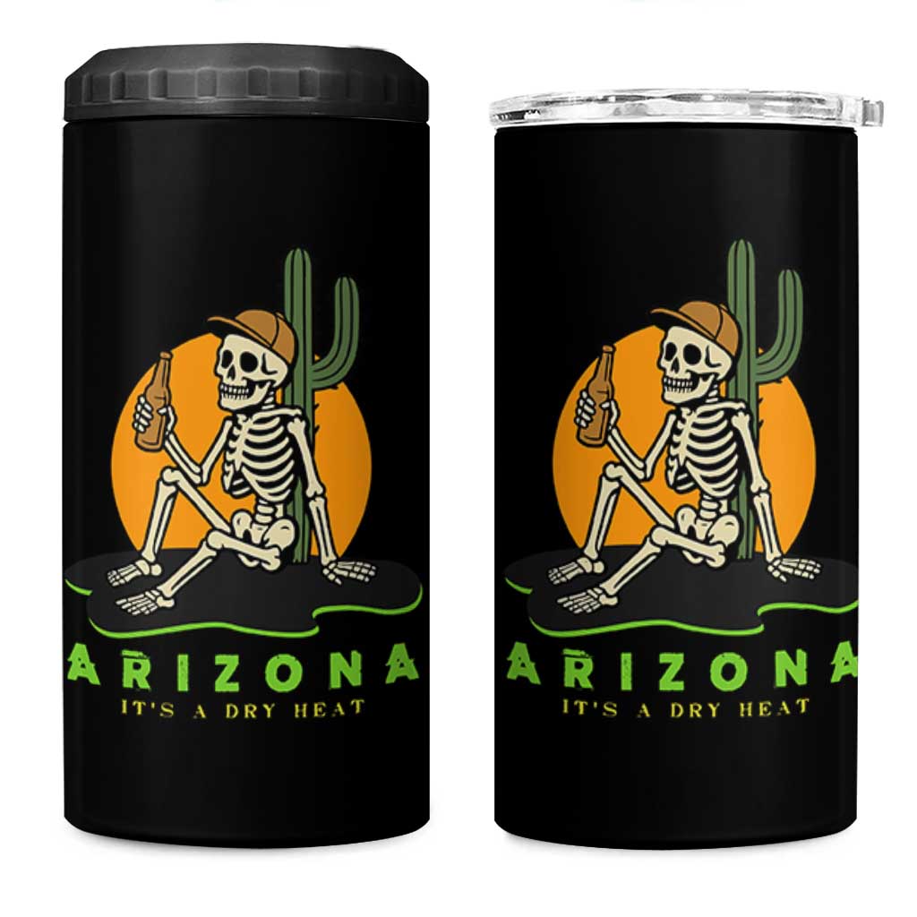 Funny Arizona Its A Dry Heat Skeleton Graphic 4 in 1 Can Cooler Tumbler Vintage Desert Drinking Beer Saguaro Cactus Souvenir