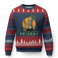 Funny Arizona Its A Dry Heat Skeleton Graphic Ugly Christmas Sweater Vintage Desert Drinking Beer Saguaro Cactus Souvenir