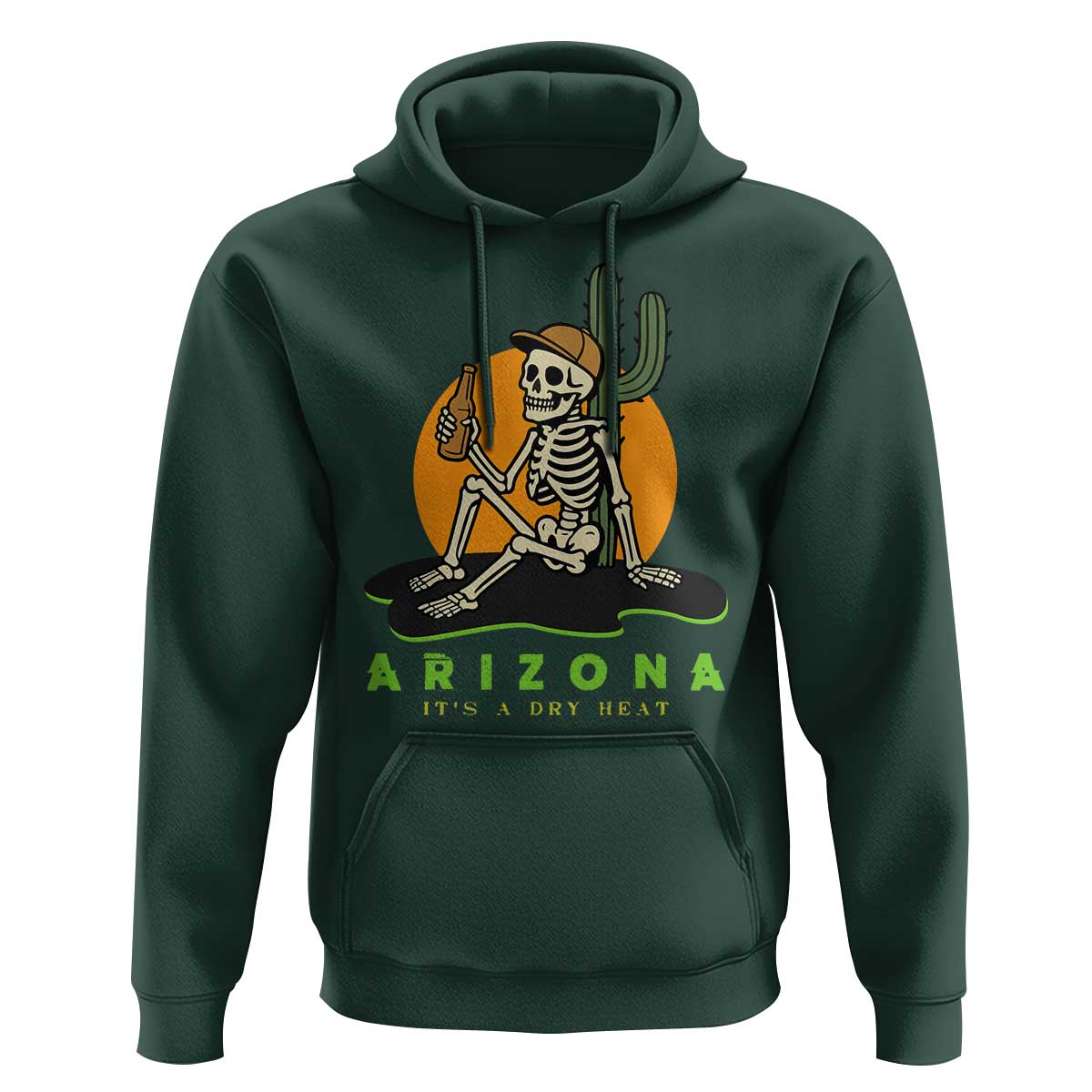 Funny Arizona Its A Dry Heat Skeleton Graphic Hoodie Vintage Desert Drinking Beer Saguaro Cactus Souvenir