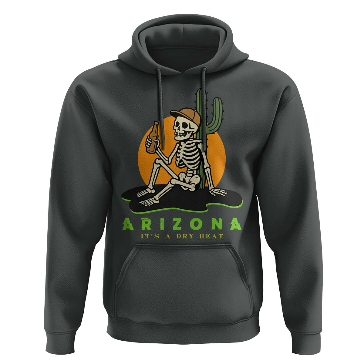 Funny Arizona Its A Dry Heat Skeleton Graphic Hoodie Vintage Desert Drinking Beer Saguaro Cactus Souvenir