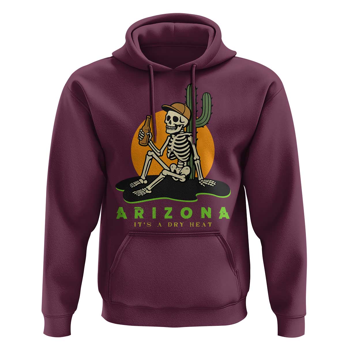 Funny Arizona Its A Dry Heat Skeleton Graphic Hoodie Vintage Desert Drinking Beer Saguaro Cactus Souvenir