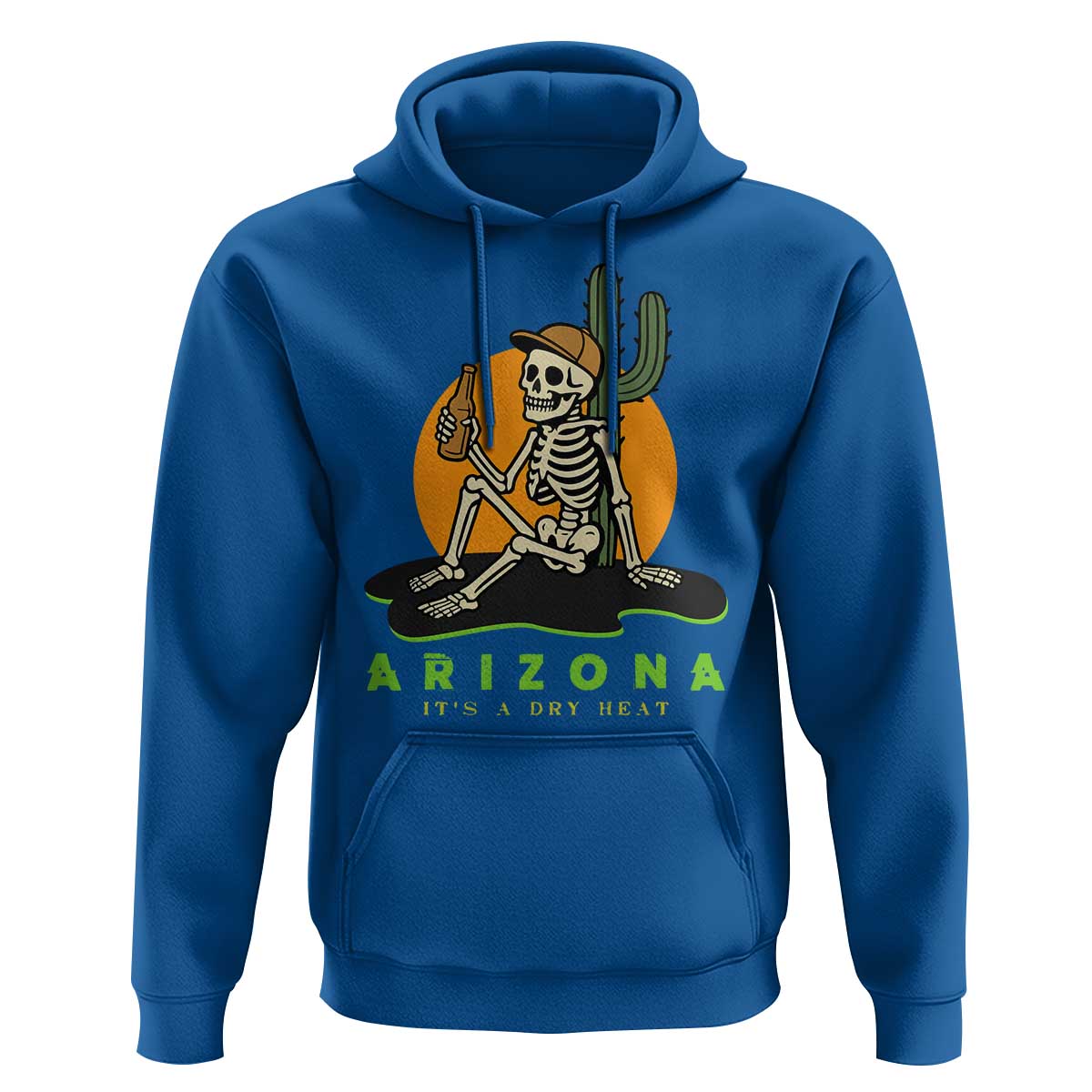 Funny Arizona Its A Dry Heat Skeleton Graphic Hoodie Vintage Desert Drinking Beer Saguaro Cactus Souvenir