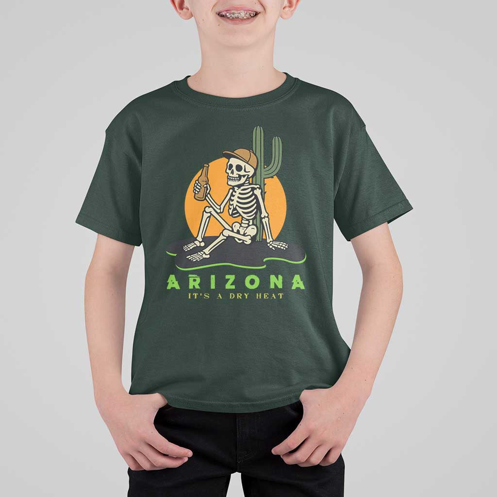Funny Arizona Its A Dry Heat Skeleton Graphic T Shirt For Kid Vintage Desert Drinking Beer Saguaro Cactus Souvenir