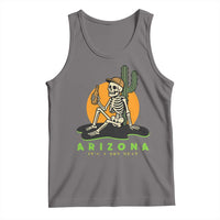 Funny Arizona Its A Dry Heat Skeleton Graphic Tank Top Vintage Desert Drinking Beer Saguaro Cactus Souvenir