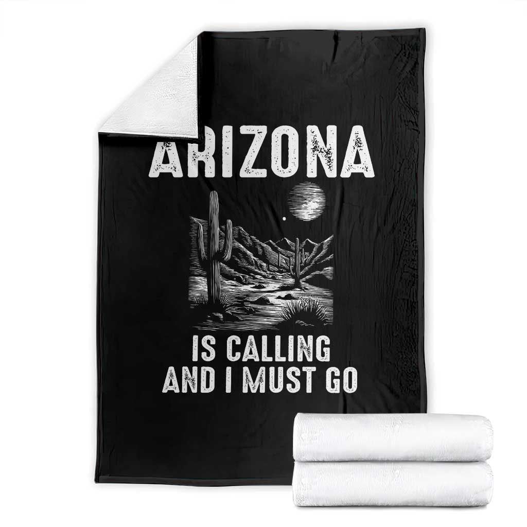 Retro Arizona Is Calling And I Must Go Graphic Throw Blanket Outdoor Desert Cactus Mountain Travel Souvenir