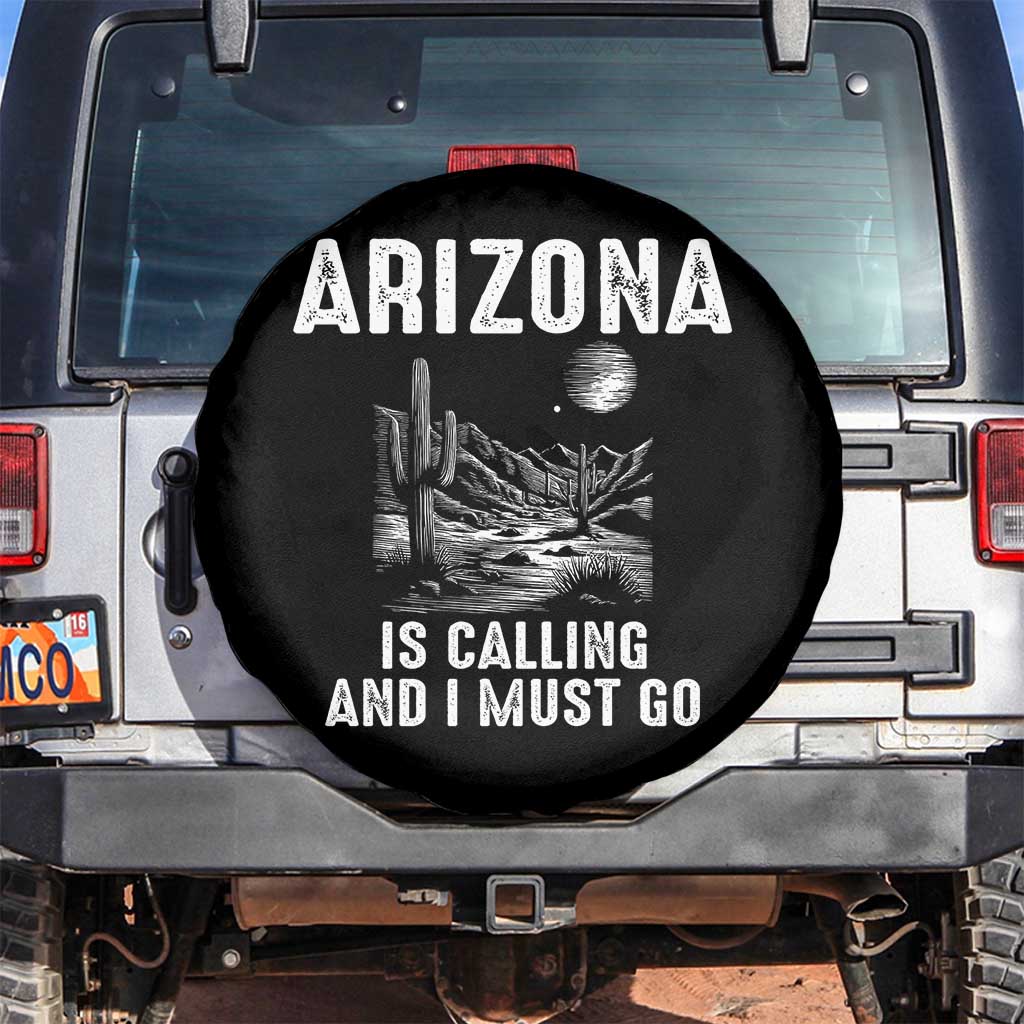 Retro Arizona Is Calling And I Must Go Graphic Spare Tire Cover Outdoor Desert Cactus Mountain Travel Souvenir