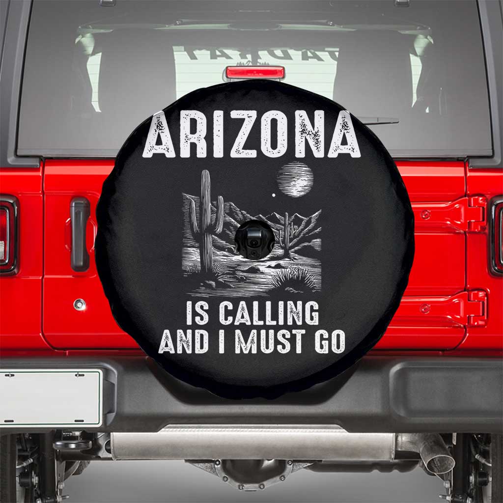 Retro Arizona Is Calling And I Must Go Graphic Spare Tire Cover Outdoor Desert Cactus Mountain Travel Souvenir