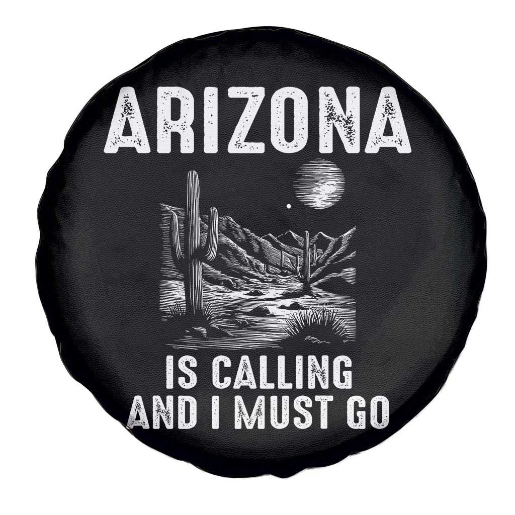 Retro Arizona Is Calling And I Must Go Graphic Spare Tire Cover Outdoor Desert Cactus Mountain Travel Souvenir