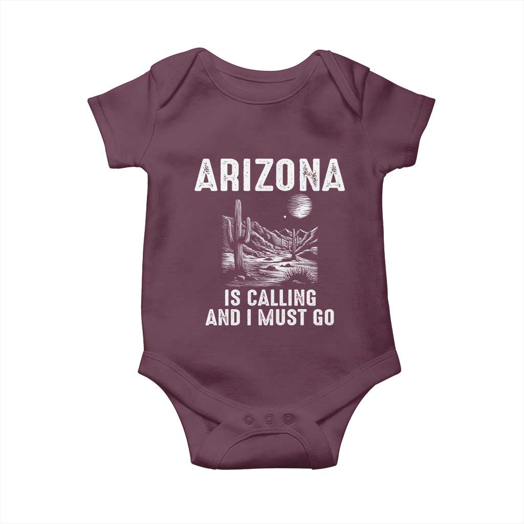Retro Arizona Is Calling And I Must Go Graphic Baby Onesie Outdoor Desert Cactus Mountain Travel Souvenir