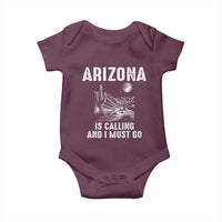 Retro Arizona Is Calling And I Must Go Graphic Baby Onesie Outdoor Desert Cactus Mountain Travel Souvenir