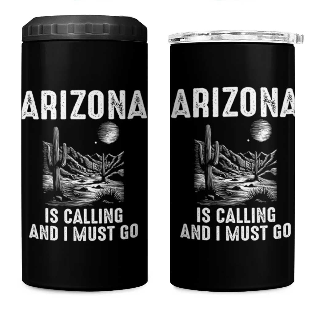 Retro Arizona Is Calling And I Must Go Graphic 4 in 1 Can Cooler Tumbler Outdoor Desert Cactus Mountain Travel Souvenir