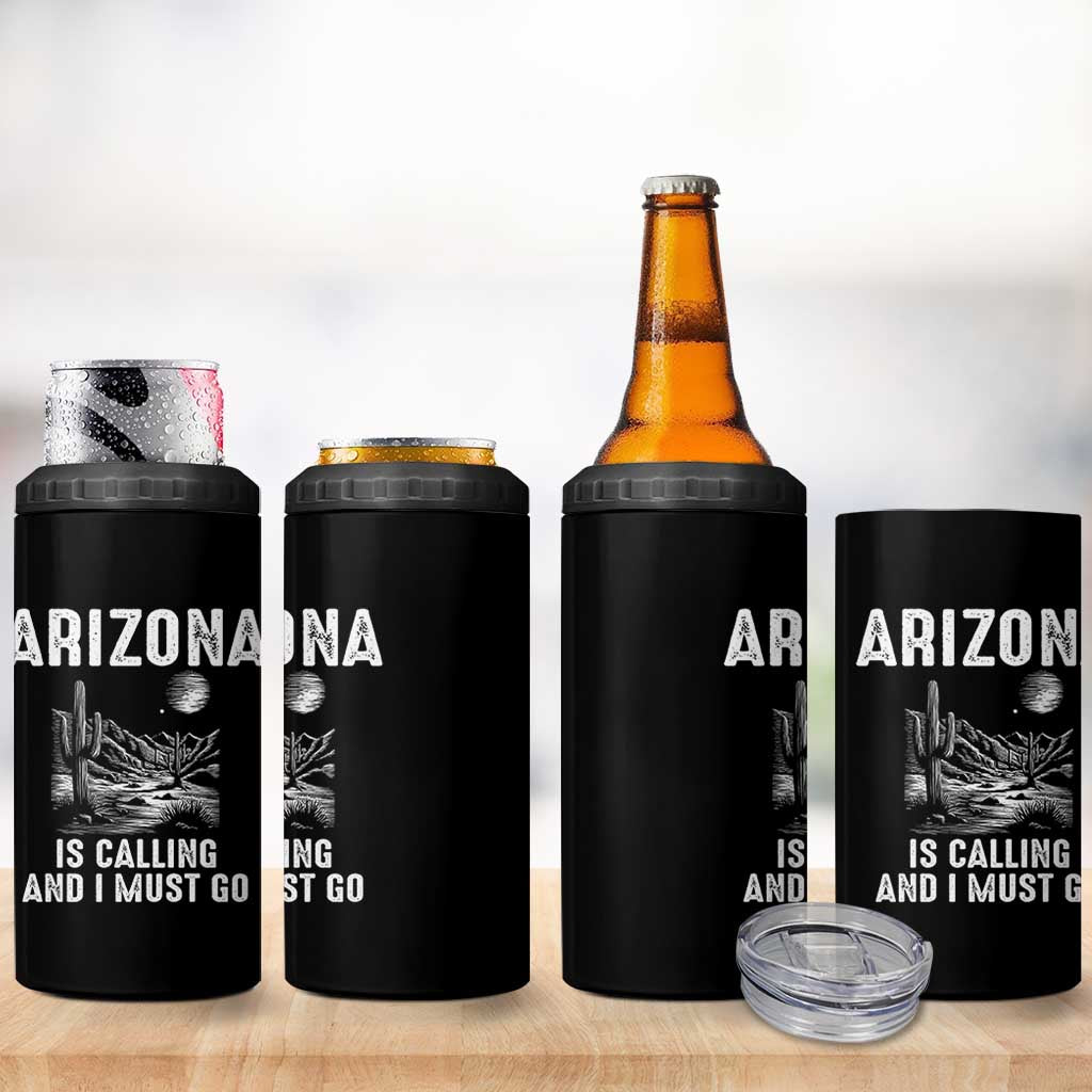 Retro Arizona Is Calling And I Must Go Graphic 4 in 1 Can Cooler Tumbler Outdoor Desert Cactus Mountain Travel Souvenir