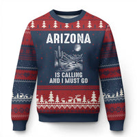 Retro Arizona Is Calling And I Must Go Graphic Ugly Christmas Sweater Outdoor Desert Cactus Mountain Travel Souvenir