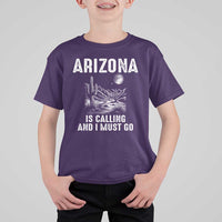 Retro Arizona Is Calling And I Must Go Graphic T Shirt For Kid Outdoor Desert Cactus Mountain Travel Souvenir