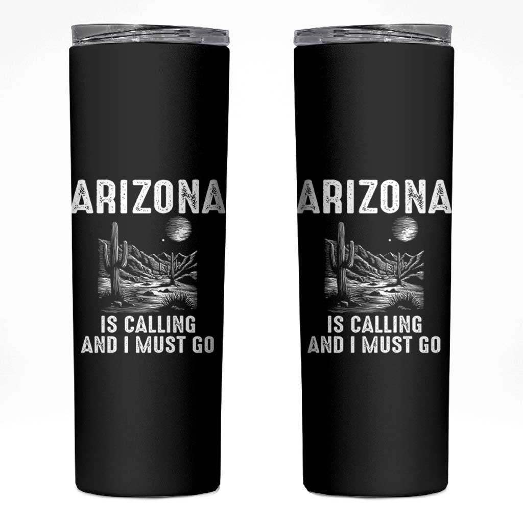 Retro Arizona Is Calling And I Must Go Graphic Skinny Tumbler Outdoor Desert Cactus Mountain Travel Souvenir