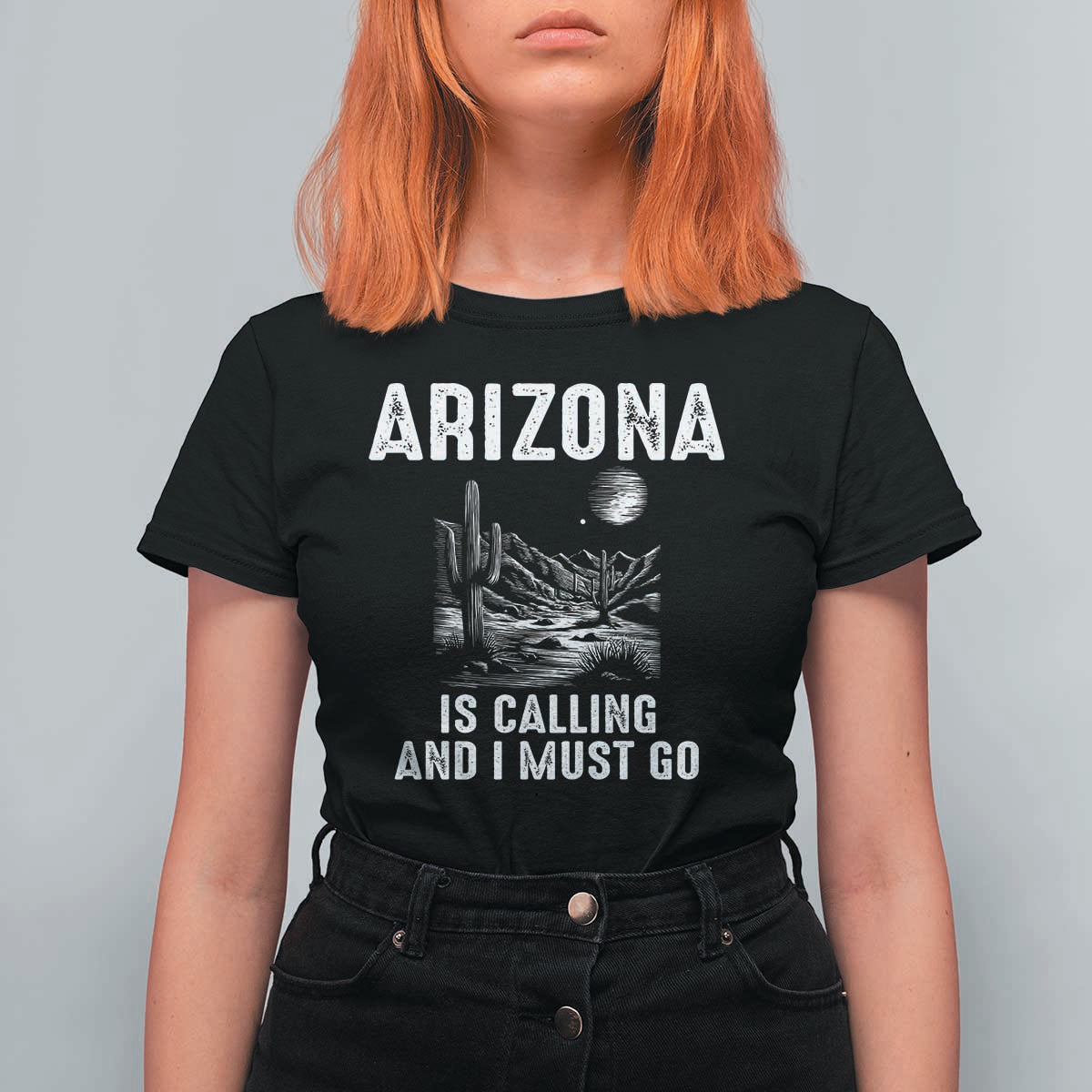 Retro Arizona Is Calling And I Must Go Graphic T Shirt For Women Outdoor Desert Cactus Mountain Travel Souvenir