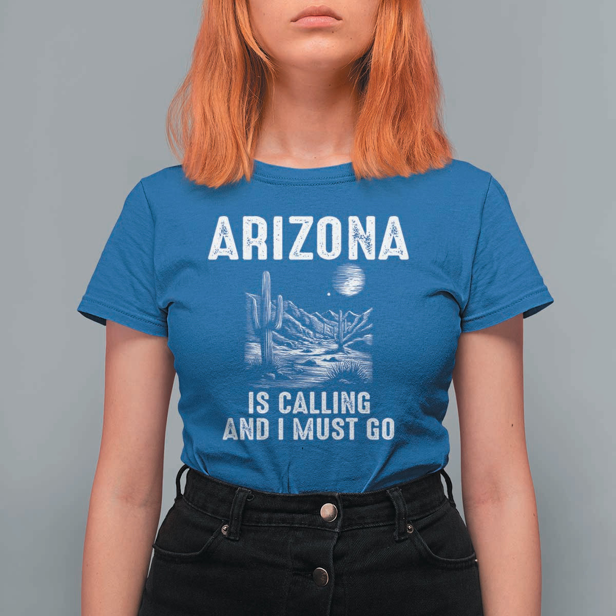 Retro Arizona Is Calling And I Must Go Graphic T Shirt For Women Outdoor Desert Cactus Mountain Travel Souvenir